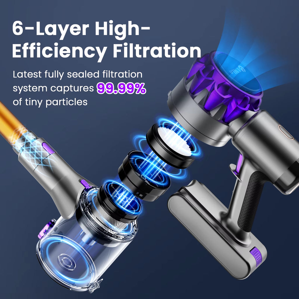 YISORA Cordless Vacuum Cleaner, 40Kpa 55Mins Running Time Wireless Vacuum Cleaner with Touchscreen for Pet Hair, Carpet