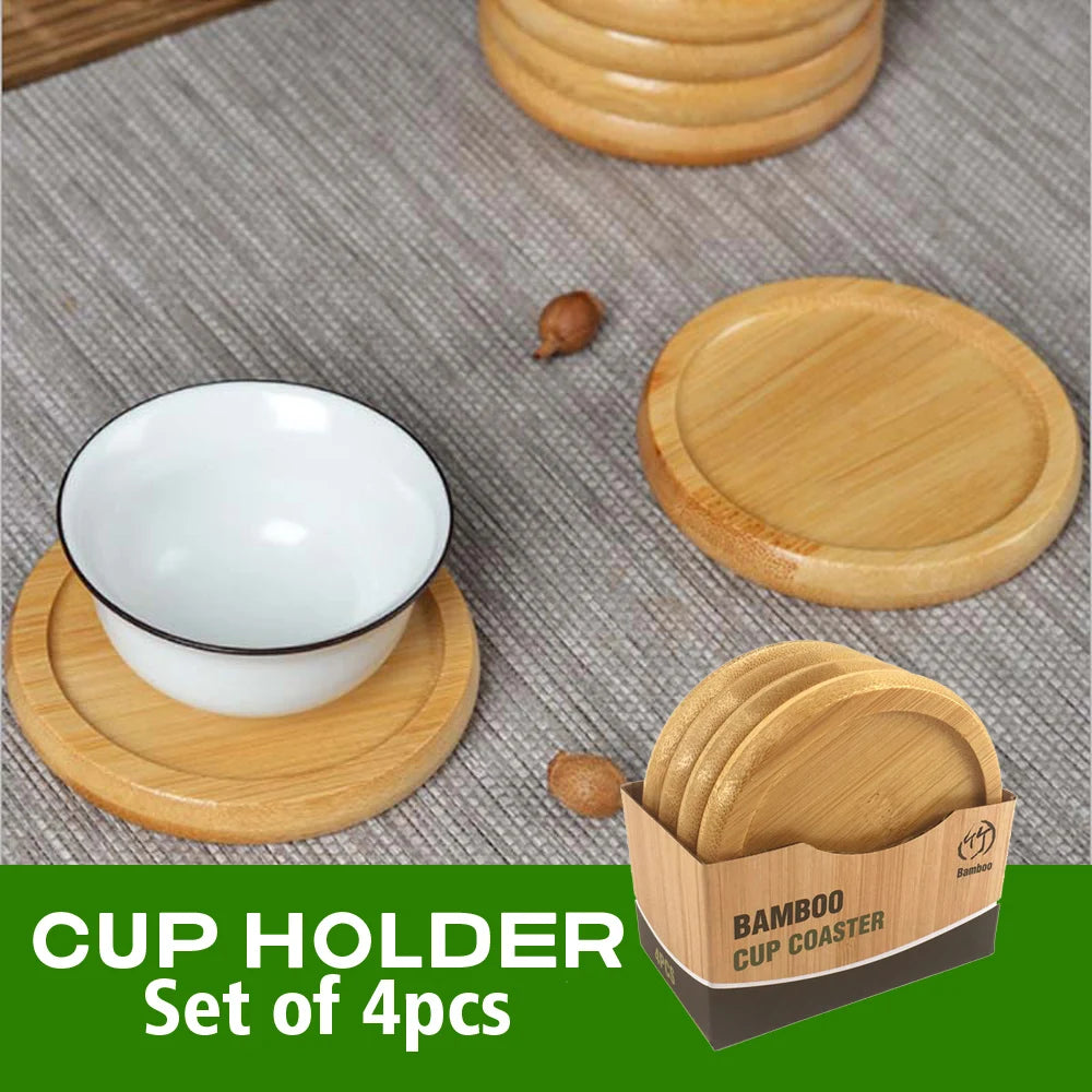 Bamboo Coaster Cup Holder 4PCS round Shape 8Cm for Glass Cups Tea Coaster Coffe Mug Coaster Bottle Water Holder