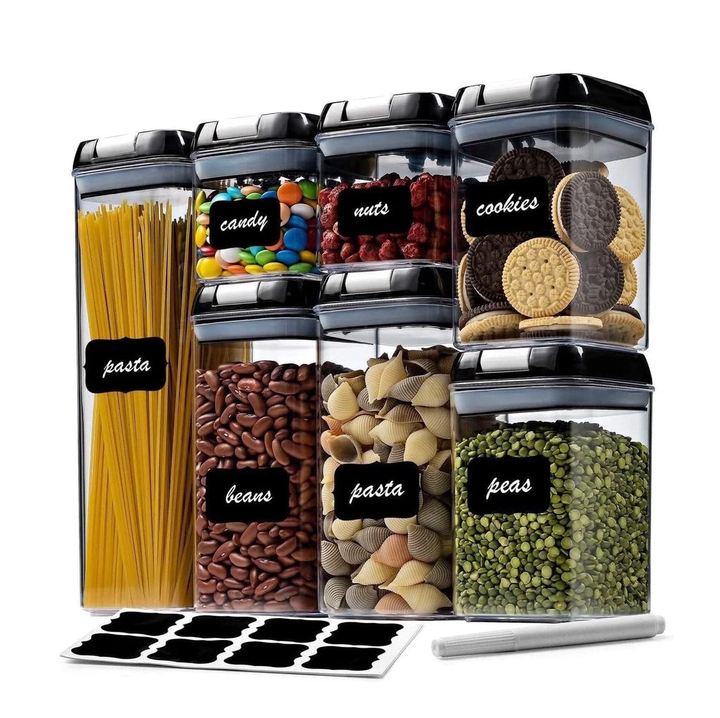 7 Pieces Airtight Food Storage Container Set Kitchen Organization Containers with 8 Labels & Chalk Marker BPA Free Clear Plastic Kitchen and Pantry Organization Containers