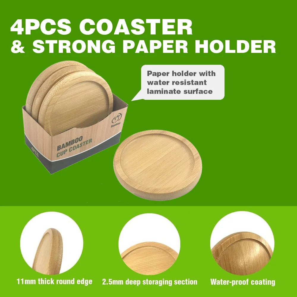 Bamboo Coaster Cup Holder 4PCS round Shape 8Cm for Glass Cups Tea Coaster Coffe Mug Coaster Bottle Water Holder