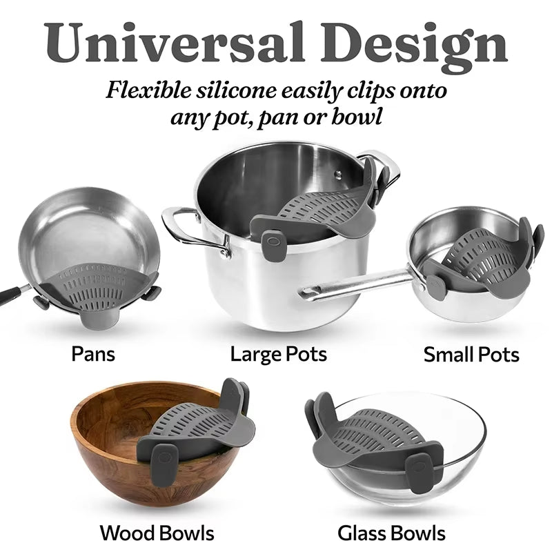 Universal Silicone Clip on Pan Pot Strainer anti Spill Pasta Pot Strainer Food Grade Fruit Colander for Pasta Fruit Vegetable